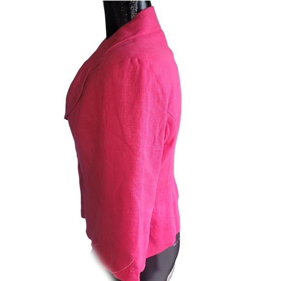 Laura Petites Dark Pink Linen Blend Cropped Sleeve Blazer 8 - Picture 4 of 6